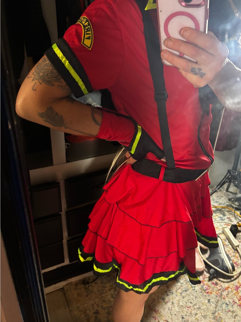 Red Layered Skirted Briefs with Reflective Trim